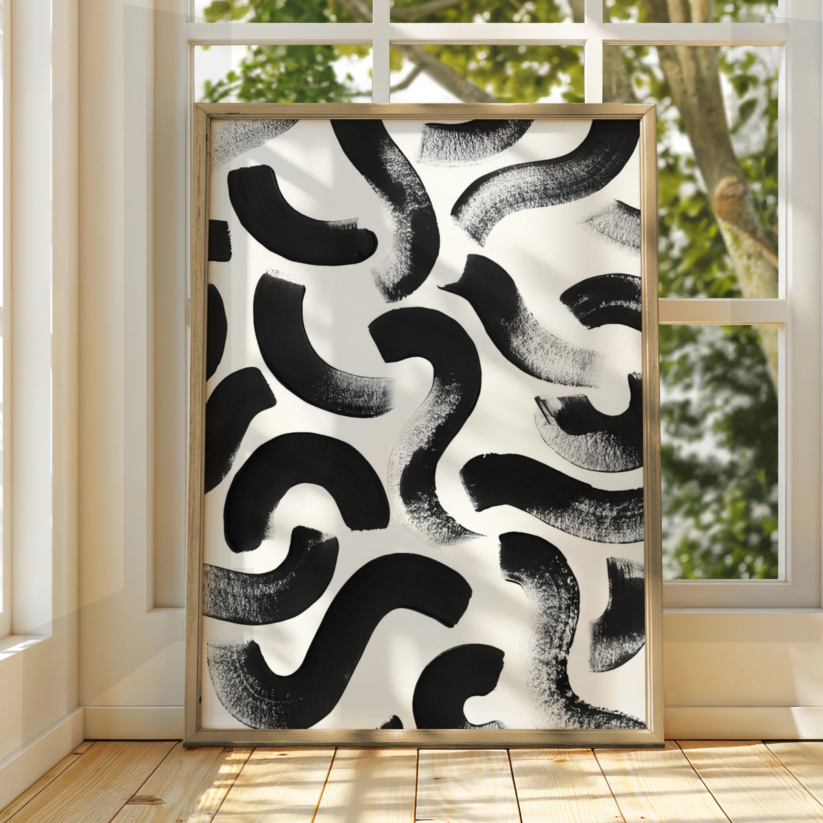 Abstract Brush Stroke Print, Monochrome Wall Art, Black and White Modern Poster
