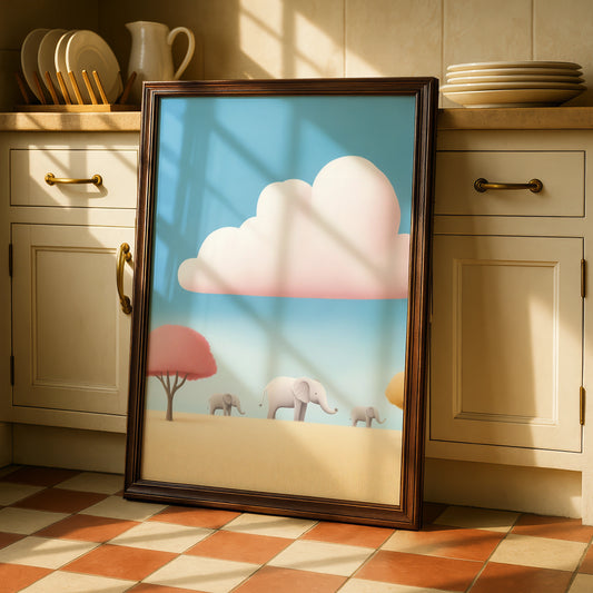 Elephant Nursery Wall Art, Cute Safari Print, Pastel Baby Room Poster, Kids Decor