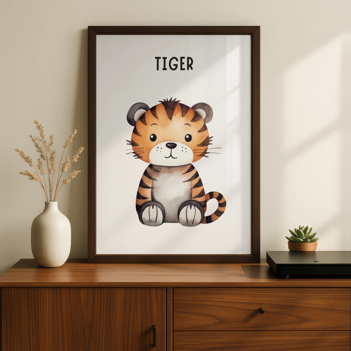 Tiger Nursery Wall Art, Cute Animal Print for Kids Room, Watercolour Baby Poster