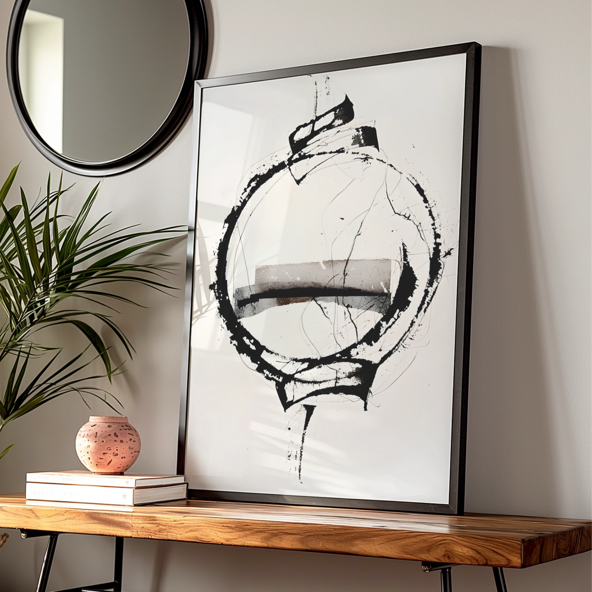 Abstract Circle Art, Monochrome Wall Art, Black and White Poster, Modern Minimalist Print