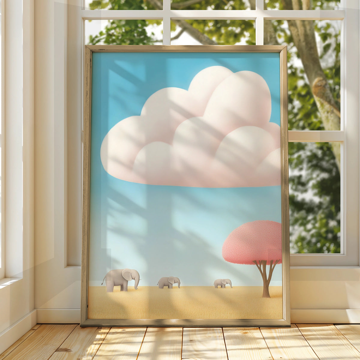 Elephant Nursery Wall Art, Baby Safari Print, Cute Kids Poster, Blue Pink Pastel