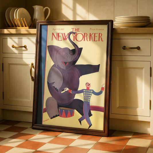 The New Yorker April 1927 Circus Elephant Poster, Vintage Art Deco Cover Wall Art Print