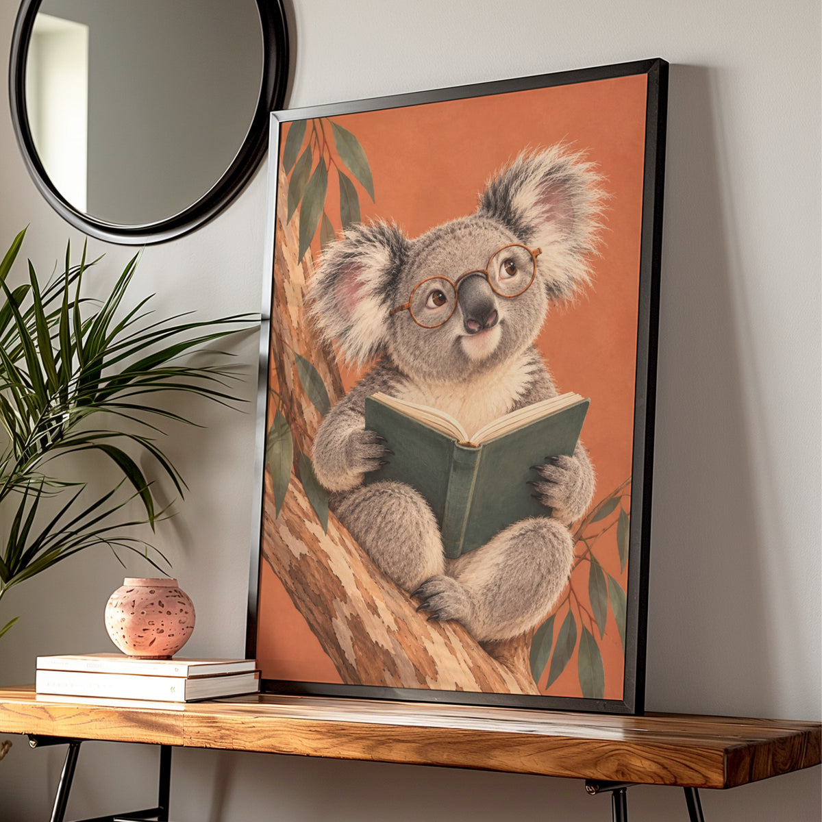 Koala Reading Book Print, Australian Wildlife Wall Art, Cute Animal Poster, Kids Room Decor — Digital Download