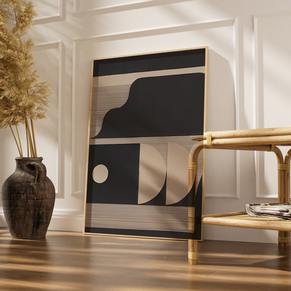 Geometric Abstract Print, Monochrome Wall Art, Dark Neutral Minimalist Poster, Modern Decor