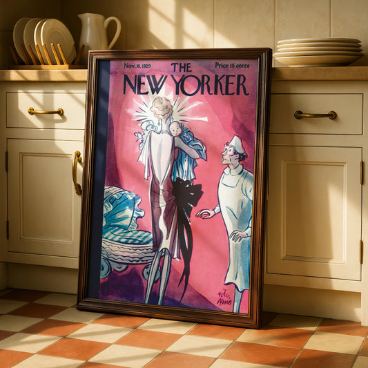 The New Yorker 1929 Cover Poster, Peter Arno Vintage Art, Pink Art Deco Wall Print