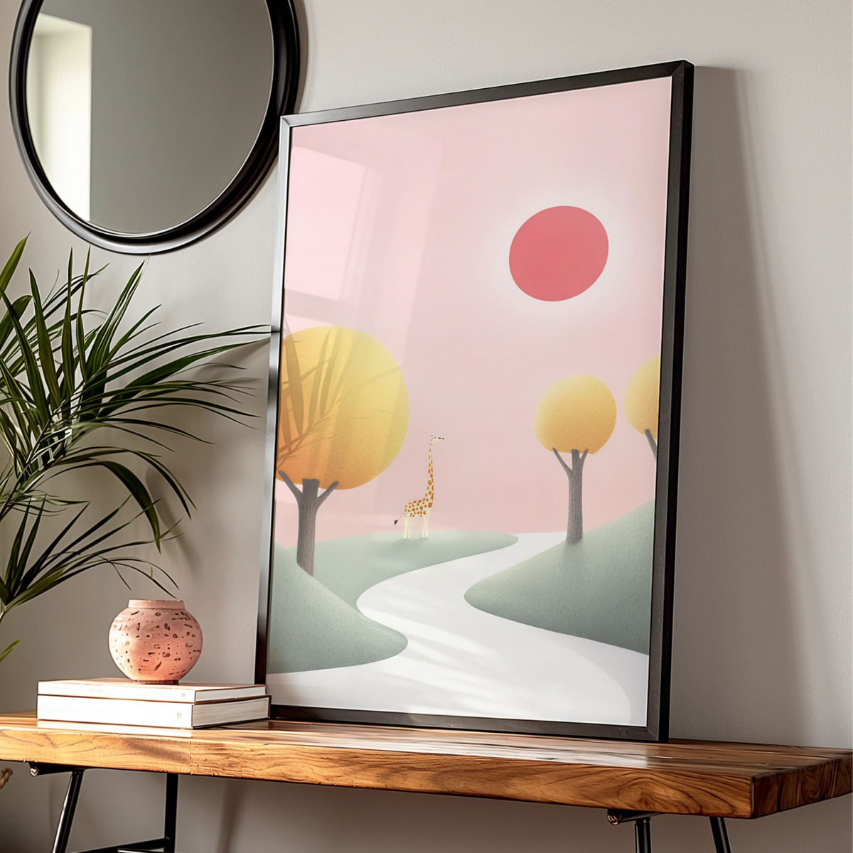 Giraffe Nursery Wall Art, Pink Safari Print, Baby Girl Room Poster, Kids Animal Decor — Digital Download