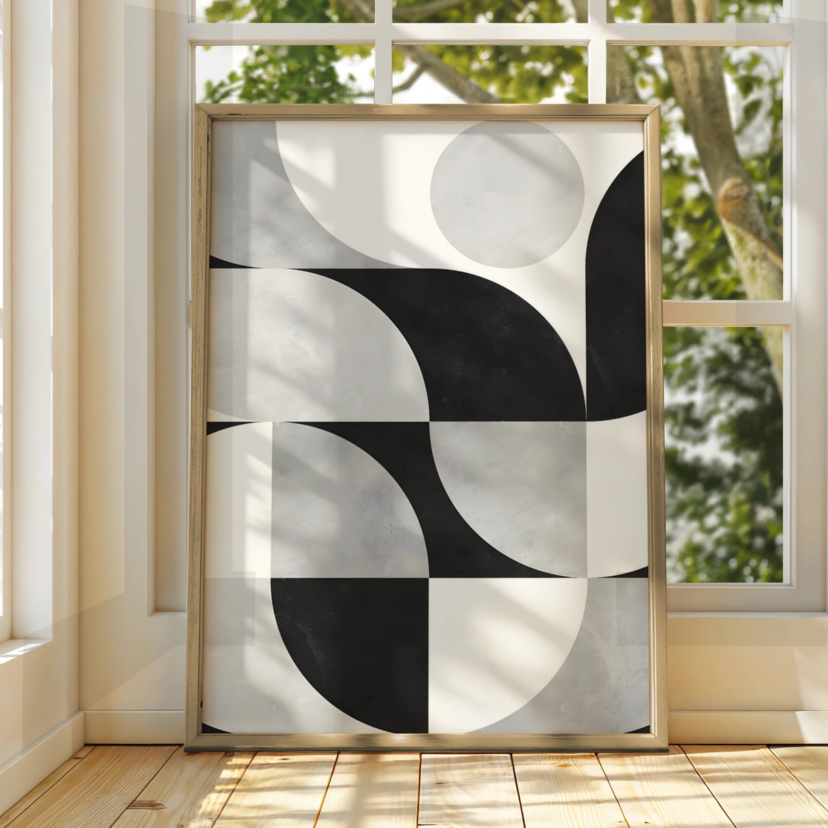 Geometric Monochrome Abstract Poster, Black and White Modern Wall Art Print