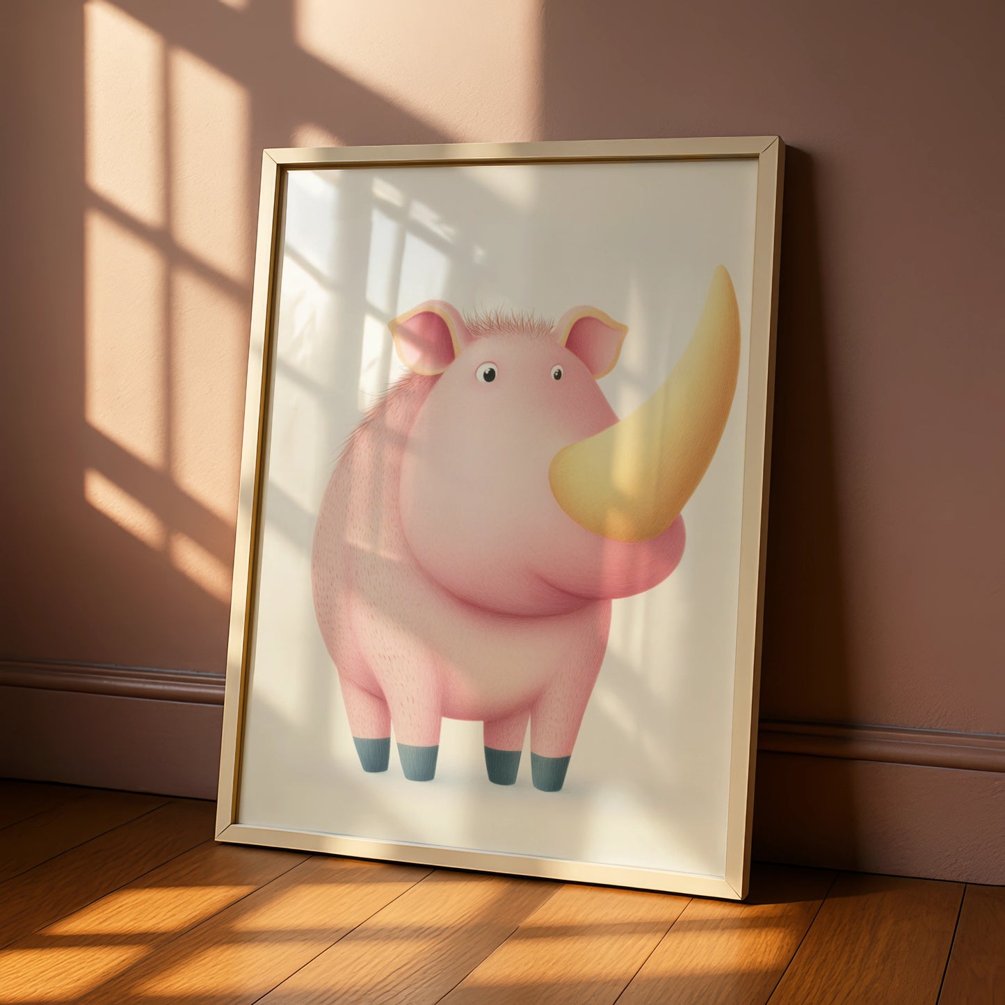 Cute Rhino Nursery Wall Art, Pink Rhinoceros Print, Children's Animal Poster, Kids Room Decor