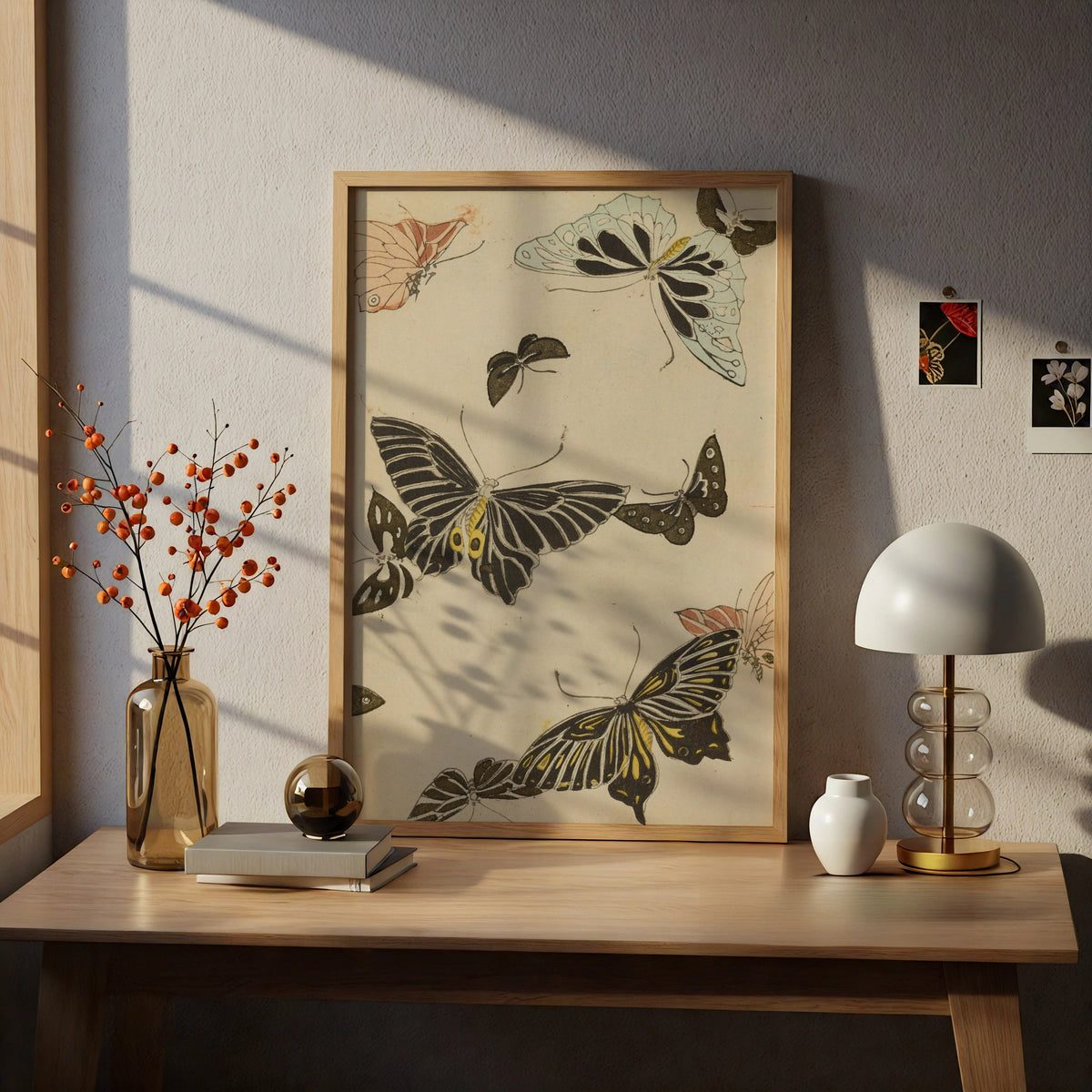 Japanese Butterfly Woodblock Wall Art, Vintage Bijutsukai 1901 Japandi Poster Print – A4 print