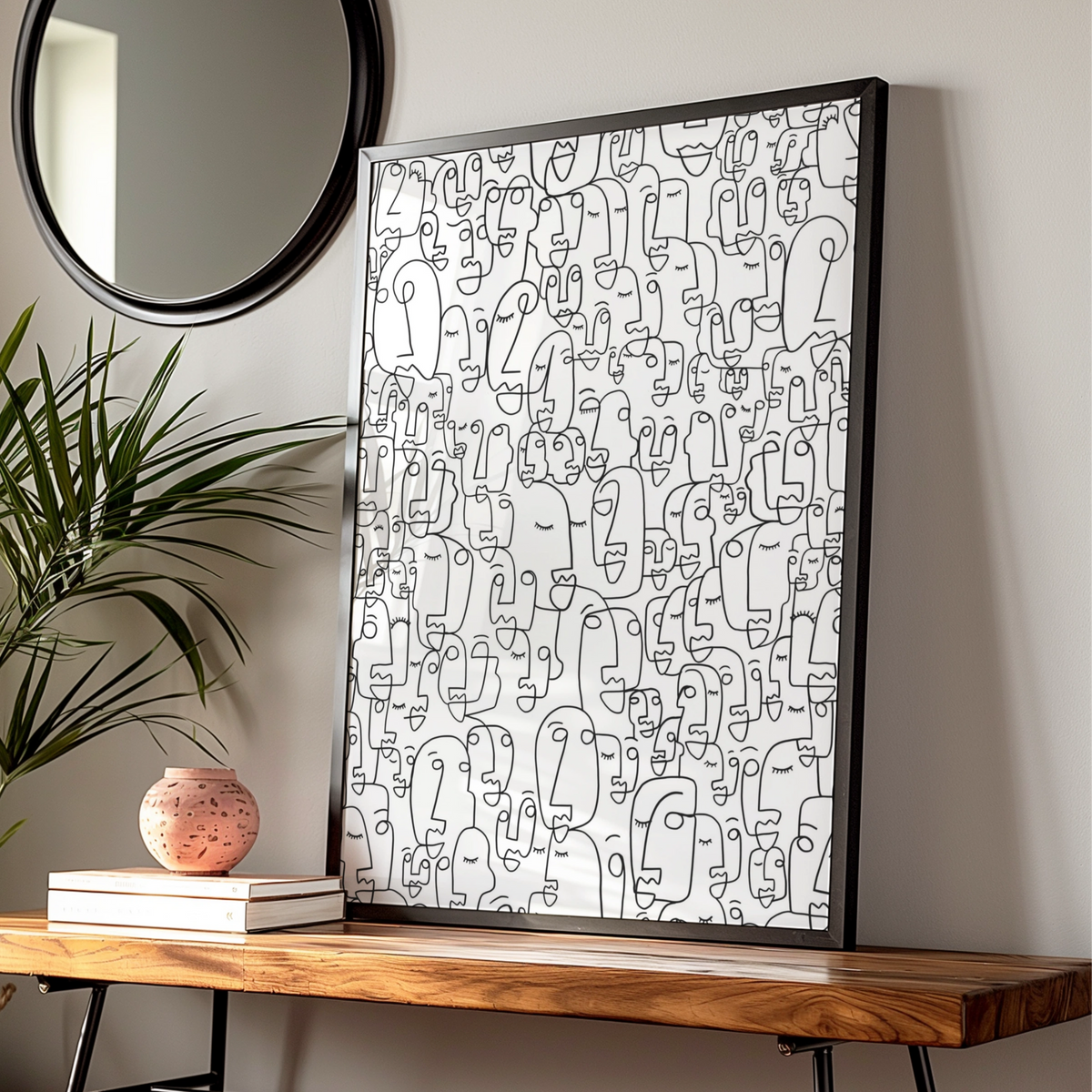 Abstract Faces Line Art, Monochrome Wall Art, Modern Black and White Poster, Gallery Wall Print