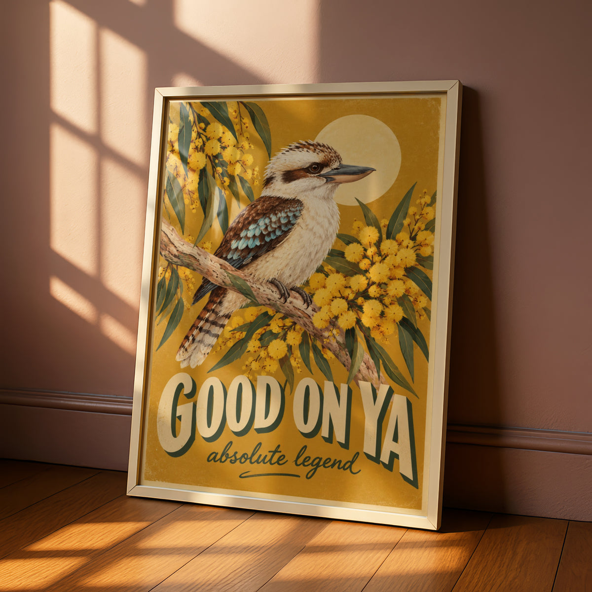 Kookaburra Good On Ya Poster, Retro Style Australian Wall Art, Wattle Bird Print