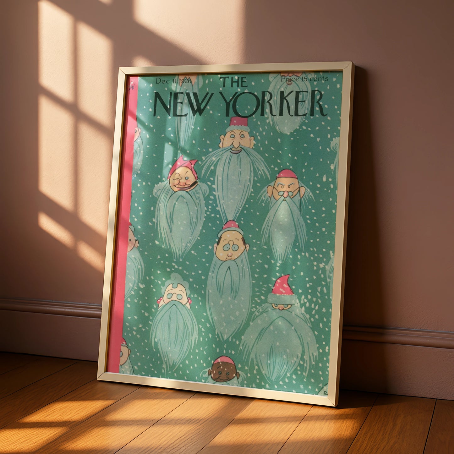 New Yorker Christmas Poster, Vintage 1926 Santa Gnome Cover Art, Holiday Wall Art Print
