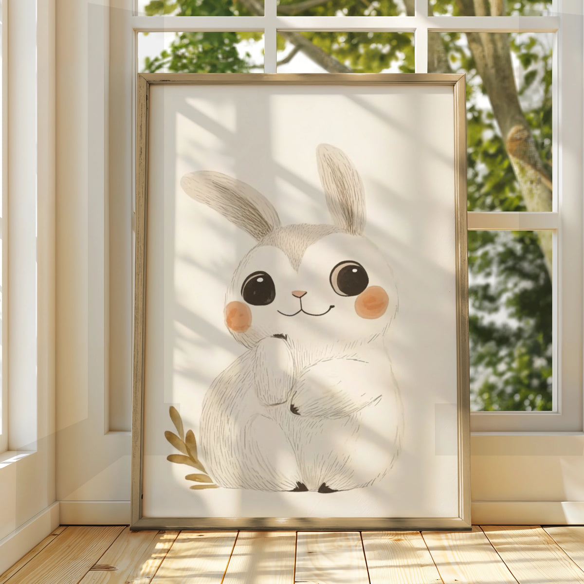 Cute Bunny Nursery Wall Art, Rabbit Poster, Baby Girl Boy Room Decor, Woodland Print
