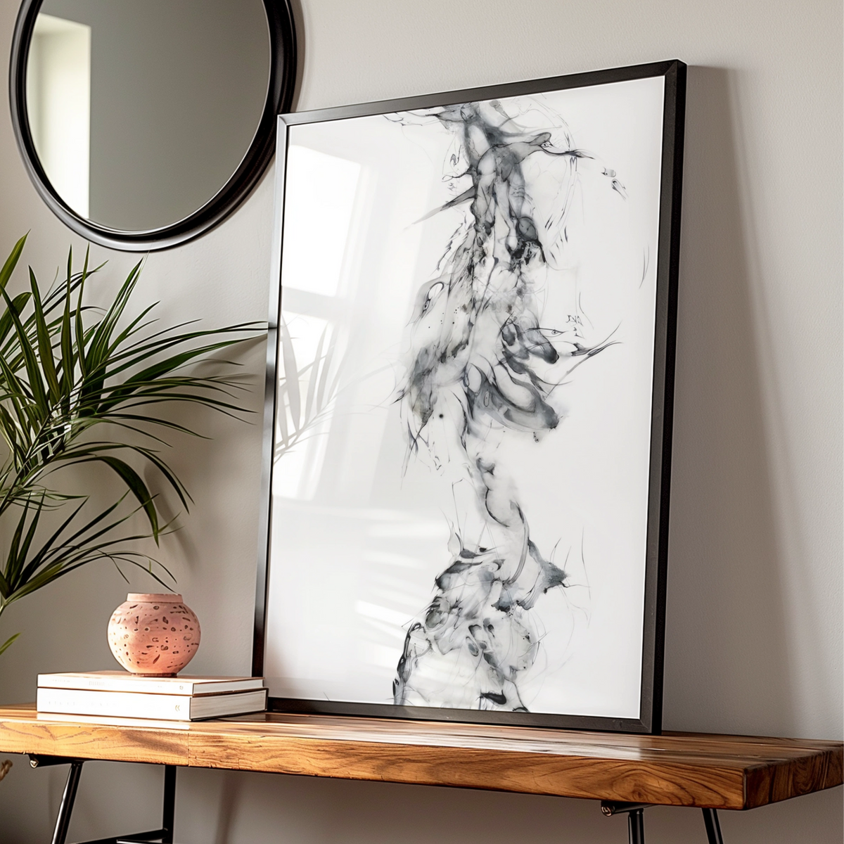 Abstract Ink Flow Monochrome Wall Art, Black and White Poster, Minimalist Print