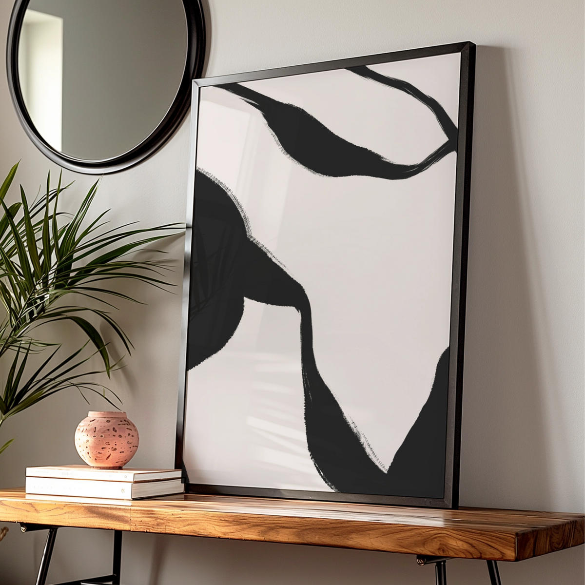 Abstract Brushstroke Monochrome Wall Art, Black and White Poster, Minimalist Print