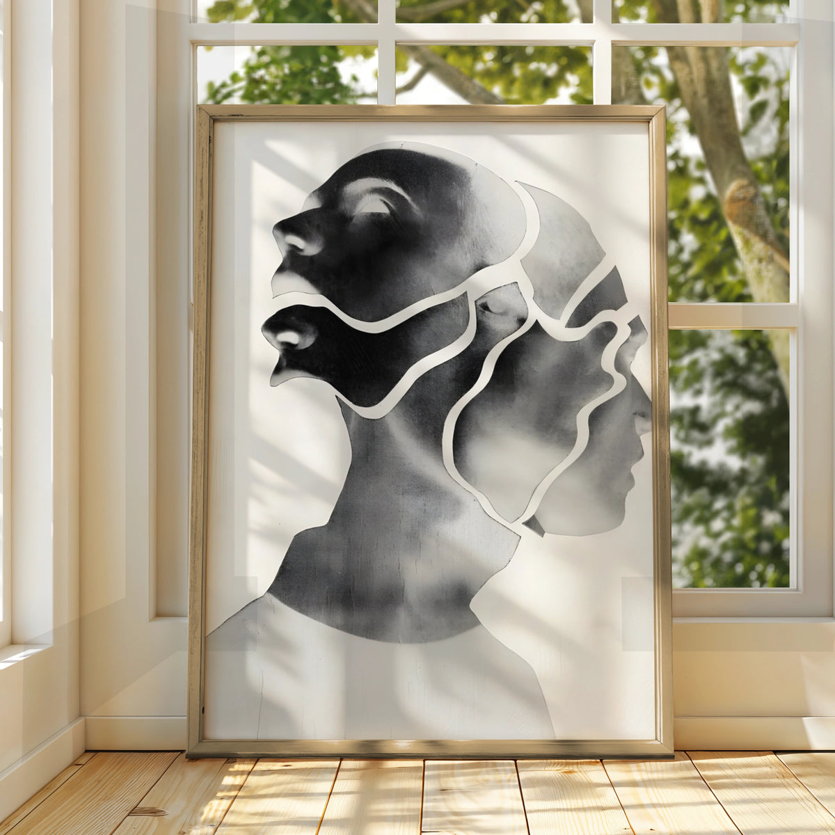 Abstract Face Portrait, Monochrome Wall Art, Modern Black and White Poster, Contemporary Figure