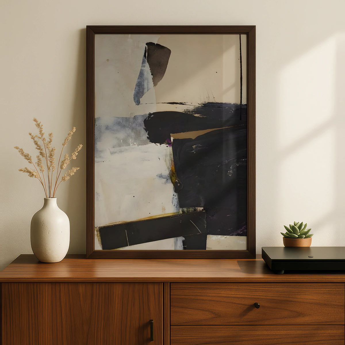 Modern Monochrome Abstract Wall Art, Black Neutral Poster, Contemporary Gallery Print