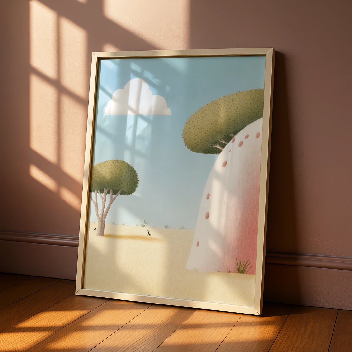 Nursery Wall Art Mushroom Print, Whimsical Pastel Poster, Kids Room Decor, Dreamy Landscape Children