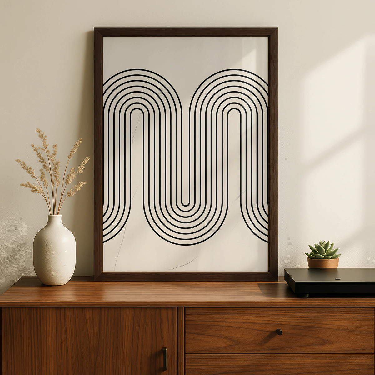 Geometric Wave Line Art, Monochrome Wall Art, Modern Abstract Poster, Minimalist Print