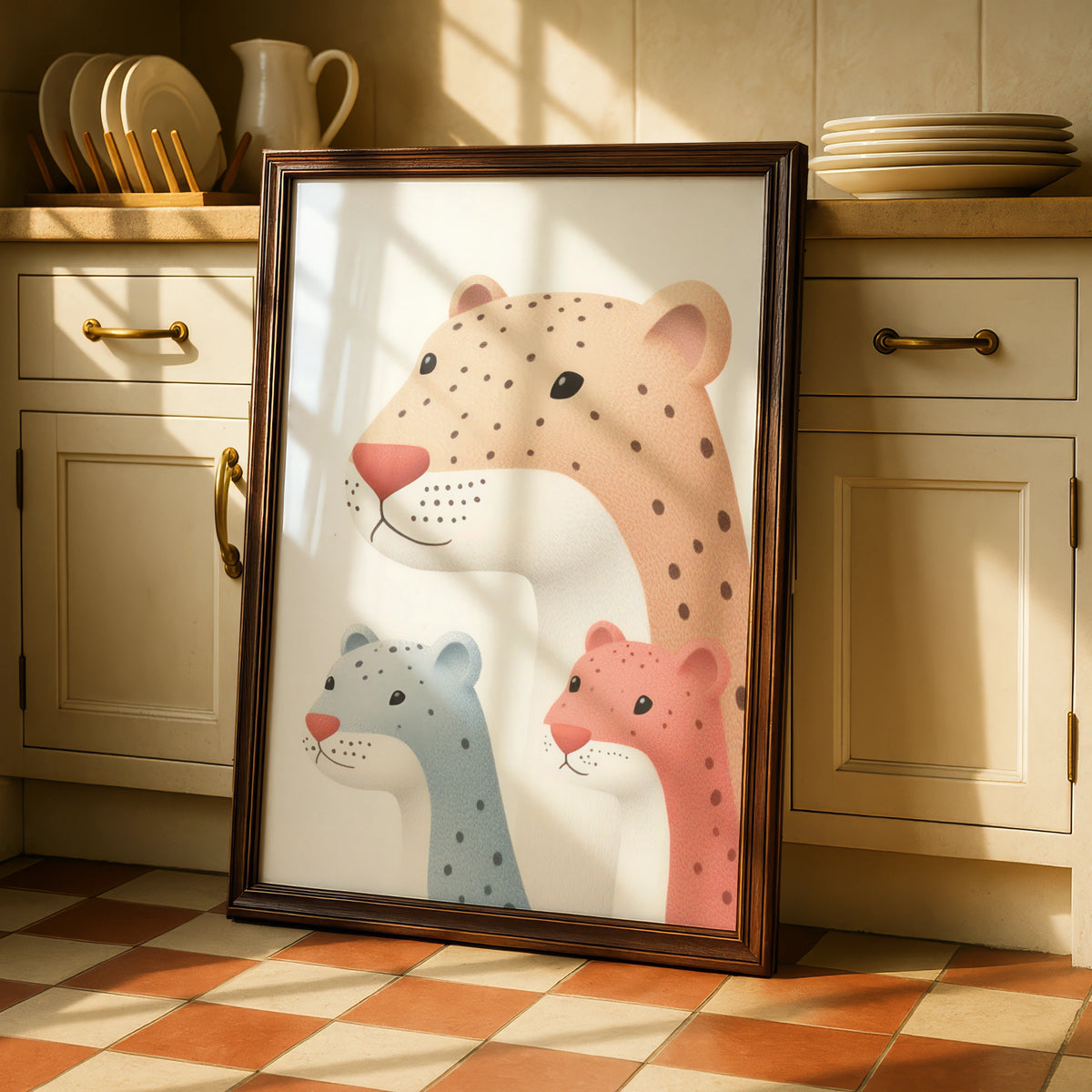 Leopard Family Nursery Wall Art, Cute Cheetah Cubs Print, Safari Baby Room Poster