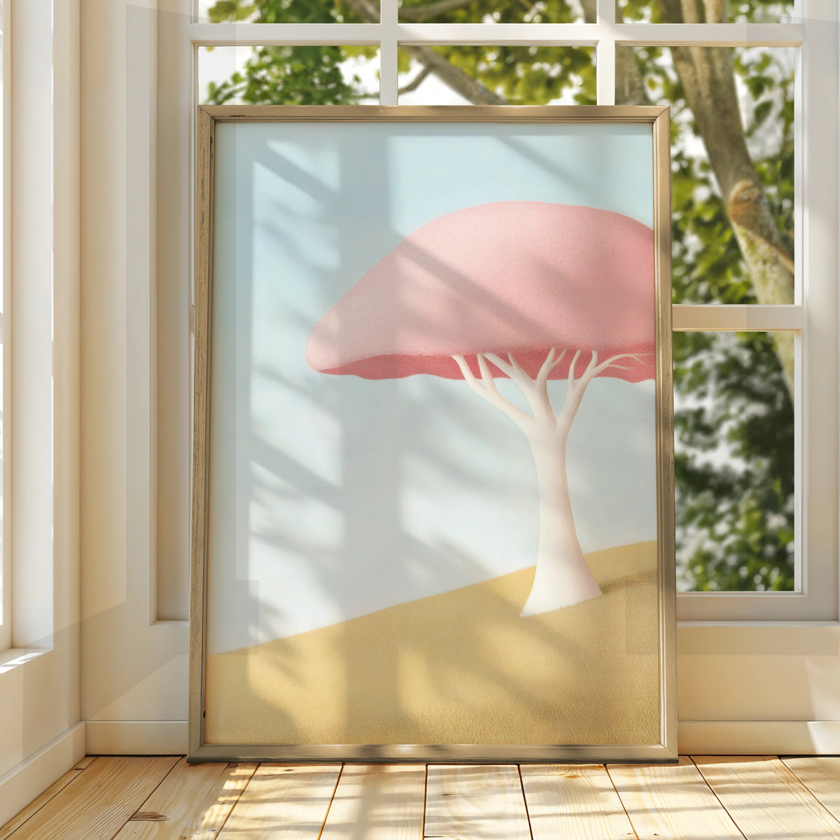 Nursery Wall Art Pink Tree Print, Pastel Baby Room Poster, Minimalist Kids Decor