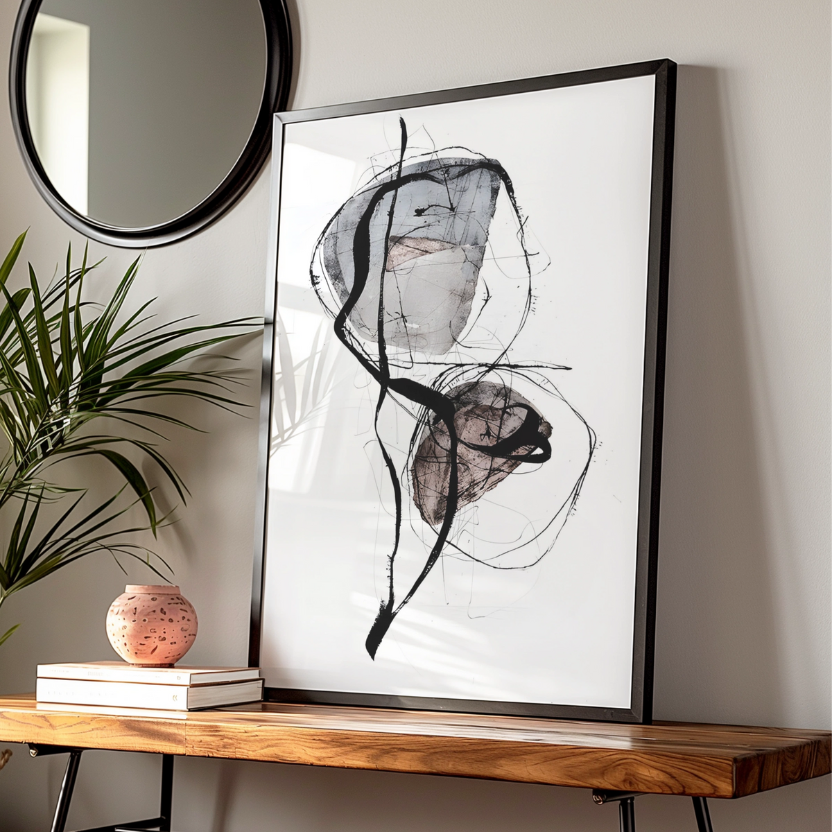 Abstract Monochrome Wall Art, Black and White Ink Print, Minimalist Modern Poster, Neutral Gallery