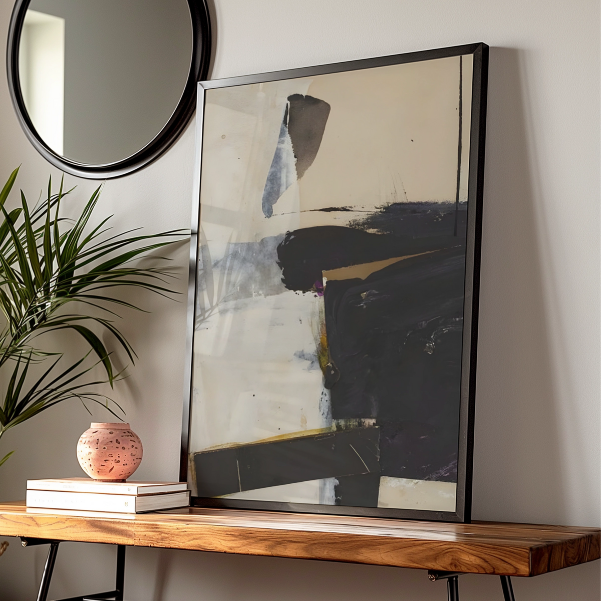 Modern Monochrome Abstract Wall Art, Black Neutral Poster, Contemporary Gallery Print