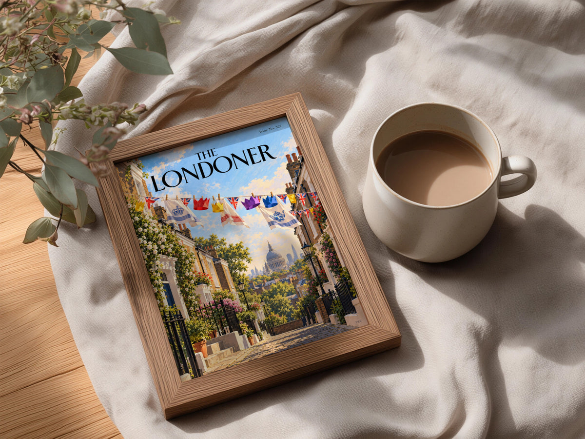 The Londoner Poster, London Street Wall Art, Union Jack Bunting Art Print, St Paul's Cathedral View