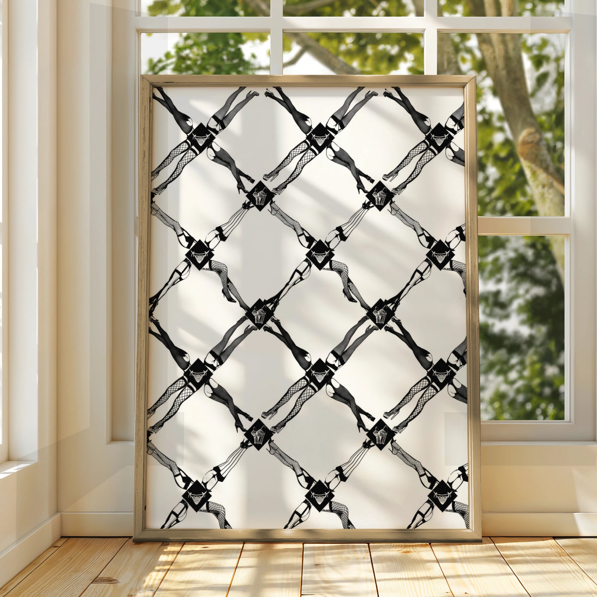 Fishnet Stockings Pattern Print, Monochrome Wall Art, Bold Black and White Poster, Modern Decor
