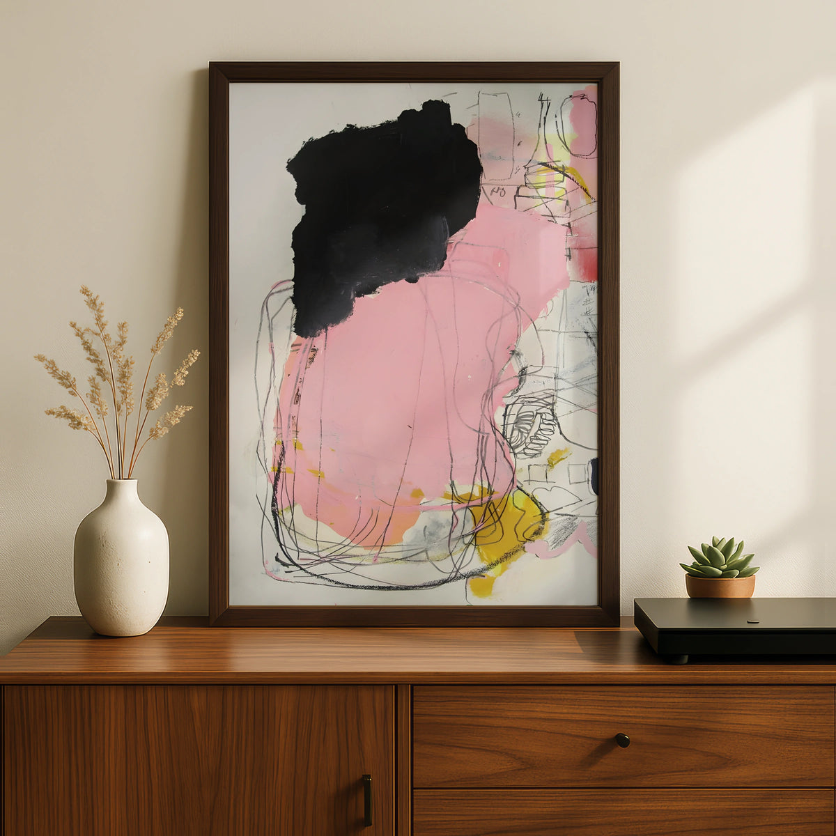 Pink Black Abstract Wall Art, Modern Expressive Poster, Contemporary Gallery Print