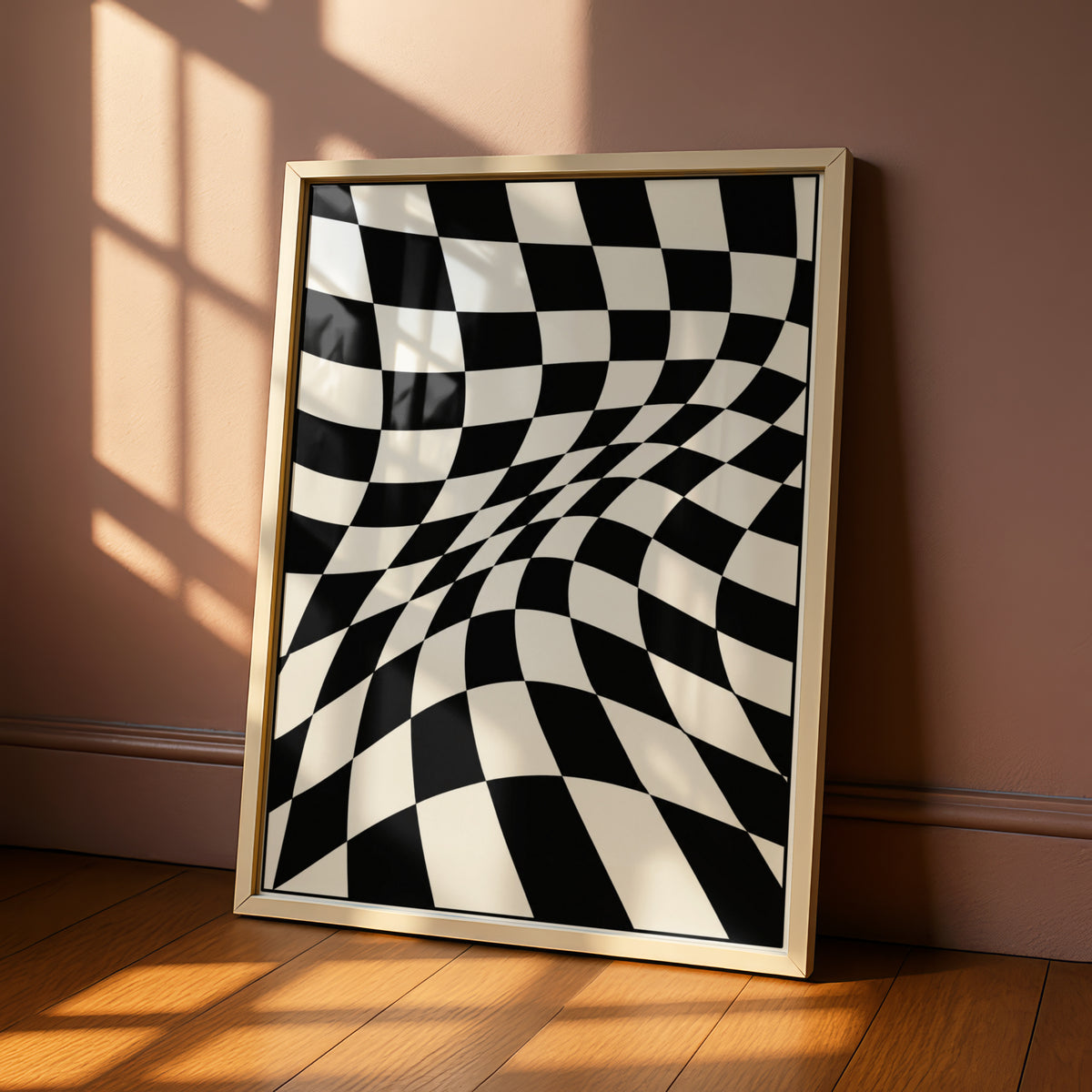 Warped Checkerboard Abstract Print, Monochrome Wall Art, Black and White Poster, Modern Decor