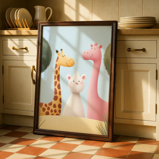Cute Giraffe Nursery Wall Art, Baby Animal Poster, Safari Friends Print for Kids Room