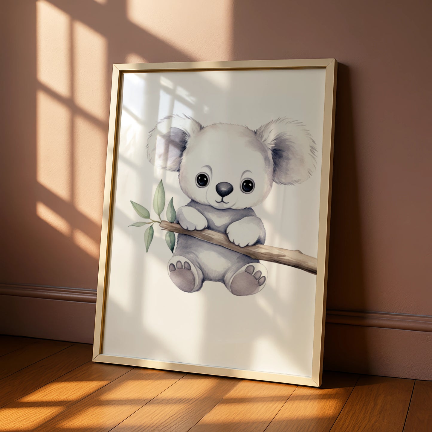 Koala Nursery Wall Art, Cute Baby Koala Print, Grey Animal Poster for Kids Room