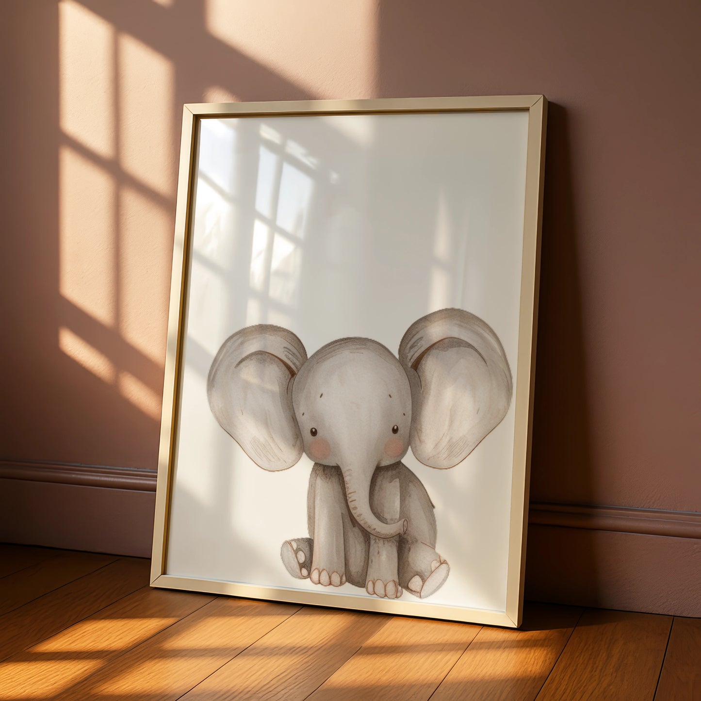 Elephant Nursery Wall Art, Cute Baby Elephant Poster, Safari Animal Print for Kids Room Decor