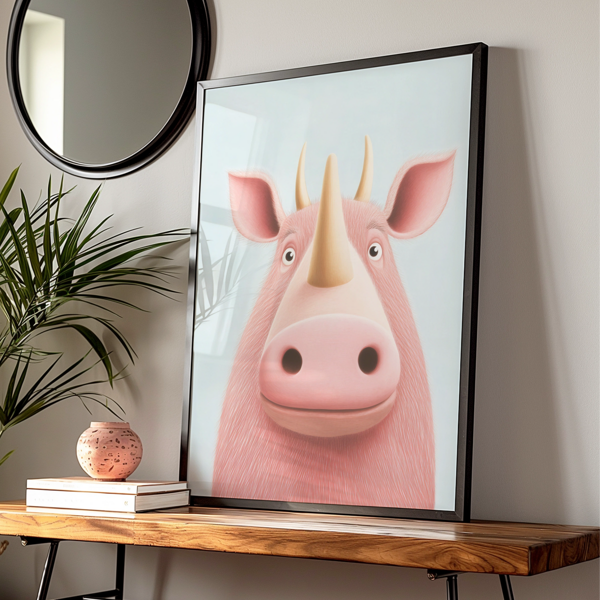 Cute Rhino Nursery Wall Art, Pink Rhinoceros Print, Kids Room Poster, Baby Animal Decor — Digital Download