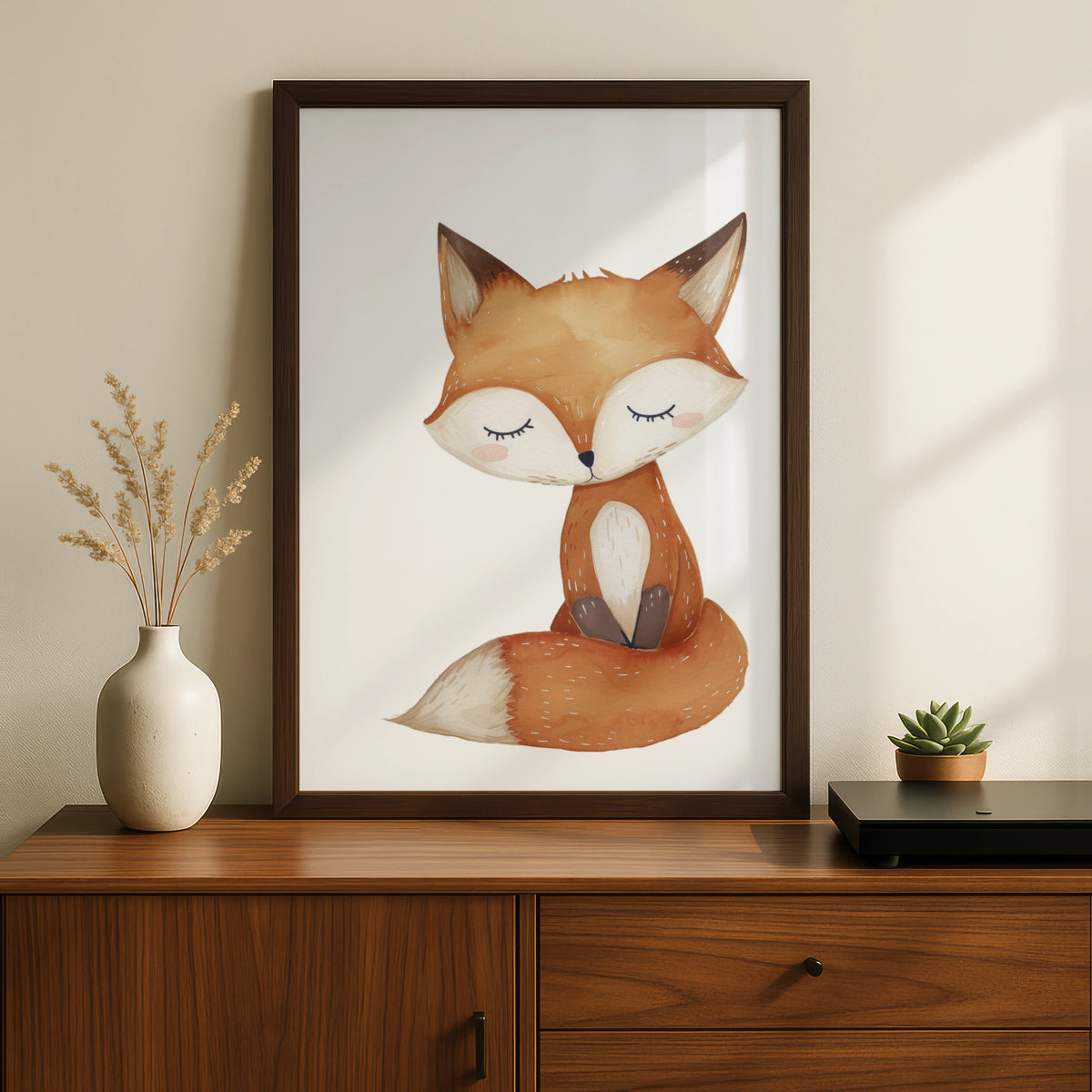 Woodland Fox Nursery Wall Art, Watercolour Fox Poster, Baby Animal Print, Kids Room Decor