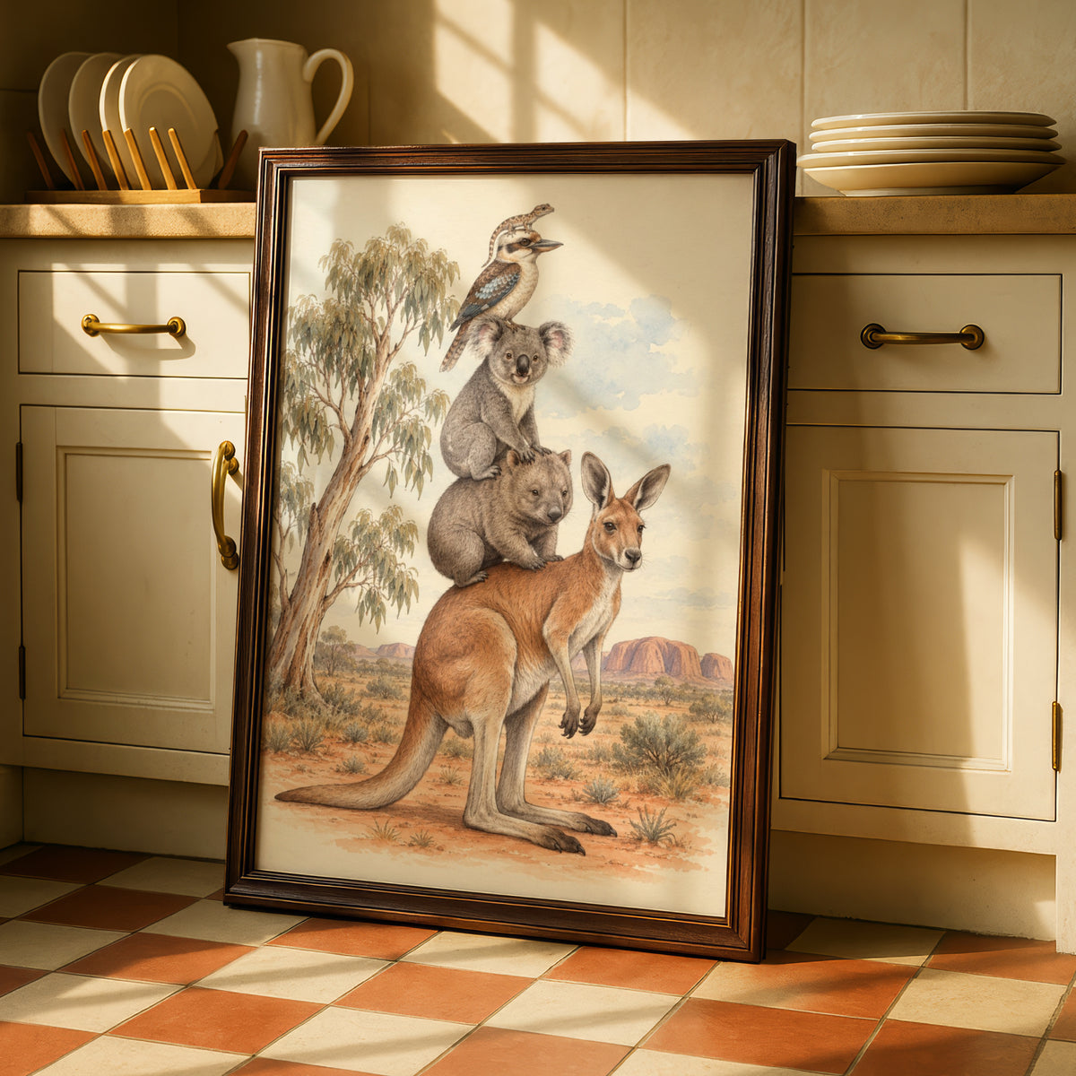 Australian Wildlife Stack Print, Kangaroo Koala Wombat Kookaburra, Outback Wall Art
