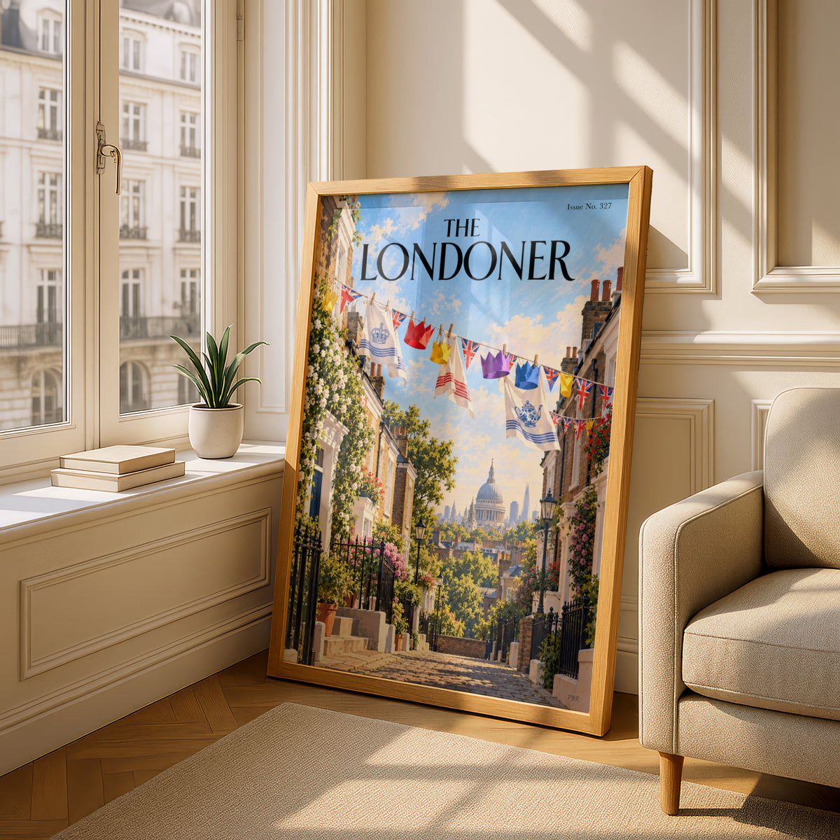 The Londoner Poster, London Street Wall Art, Union Jack Bunting Art Print, St Paul's Cathedral View