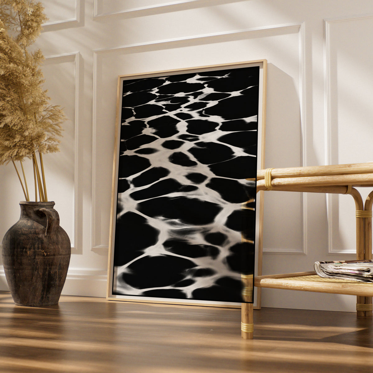 Water Reflection Print, Monochrome Wall Art, Black and White Abstract Poster, Modern Neutral Decor