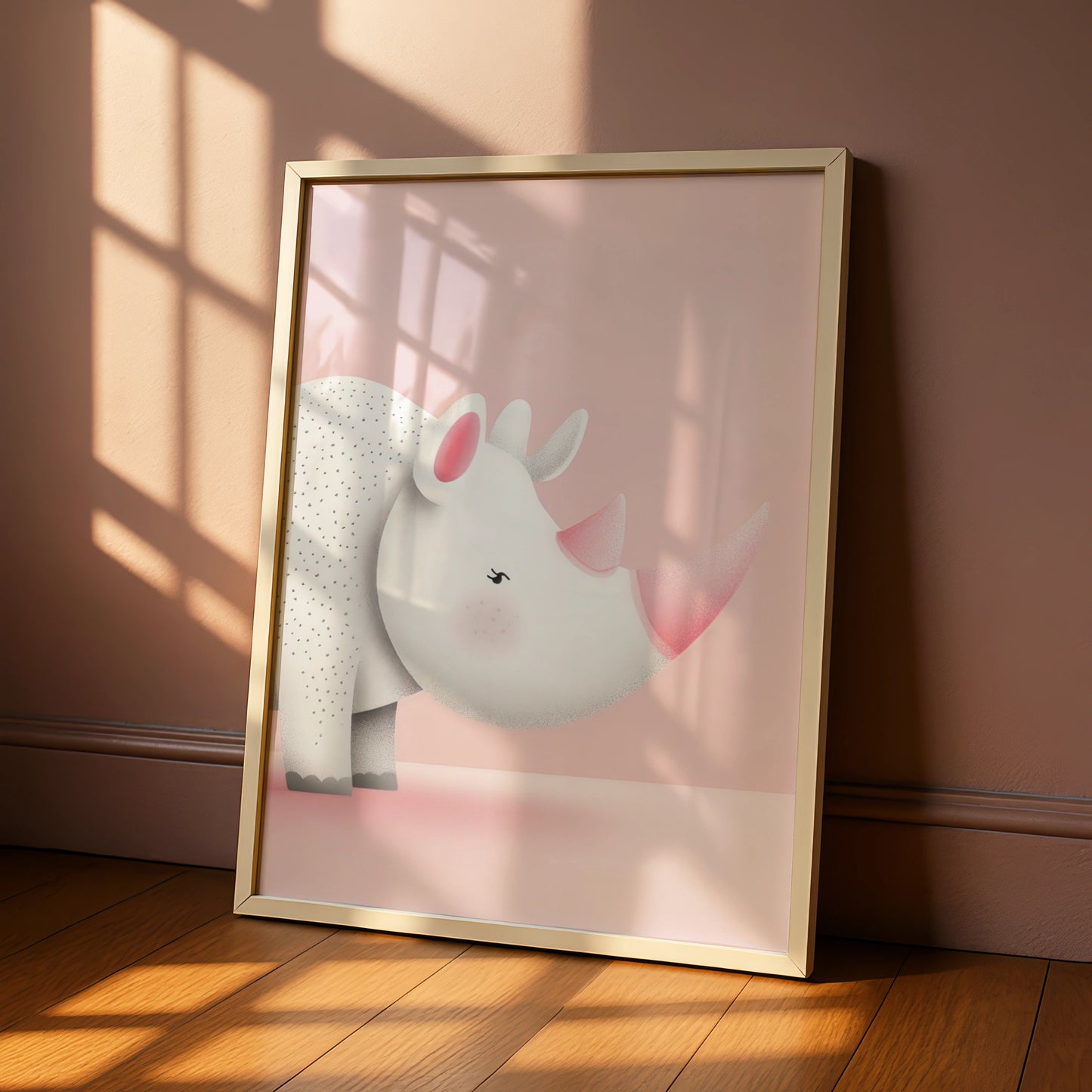 Rhino Nursery Wall Art, Pink Safari Print, Baby Girl Room Poster, Cute Animal Decor