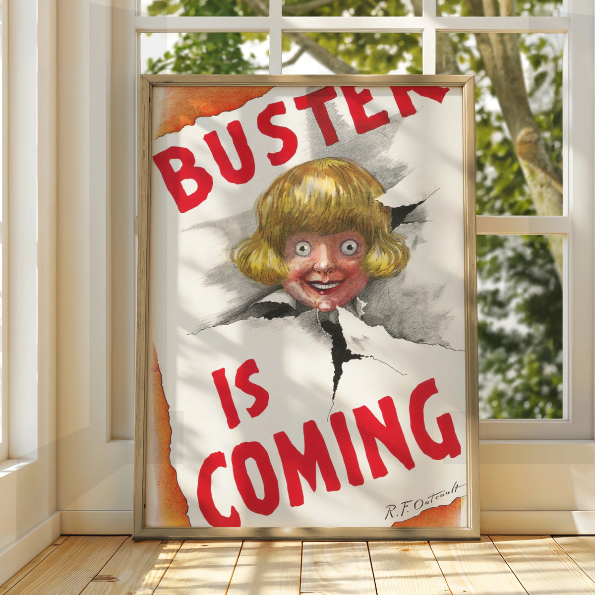 Buster Is Coming Creepy Doll Halloween Art Print, Vintage Horror Poster, Spooky Wall Art