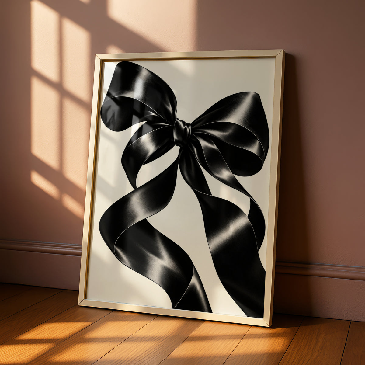 Black Satin Ribbon Bow Print, Monochrome Wall Art, Minimalist Poster, Modern Wall Decor