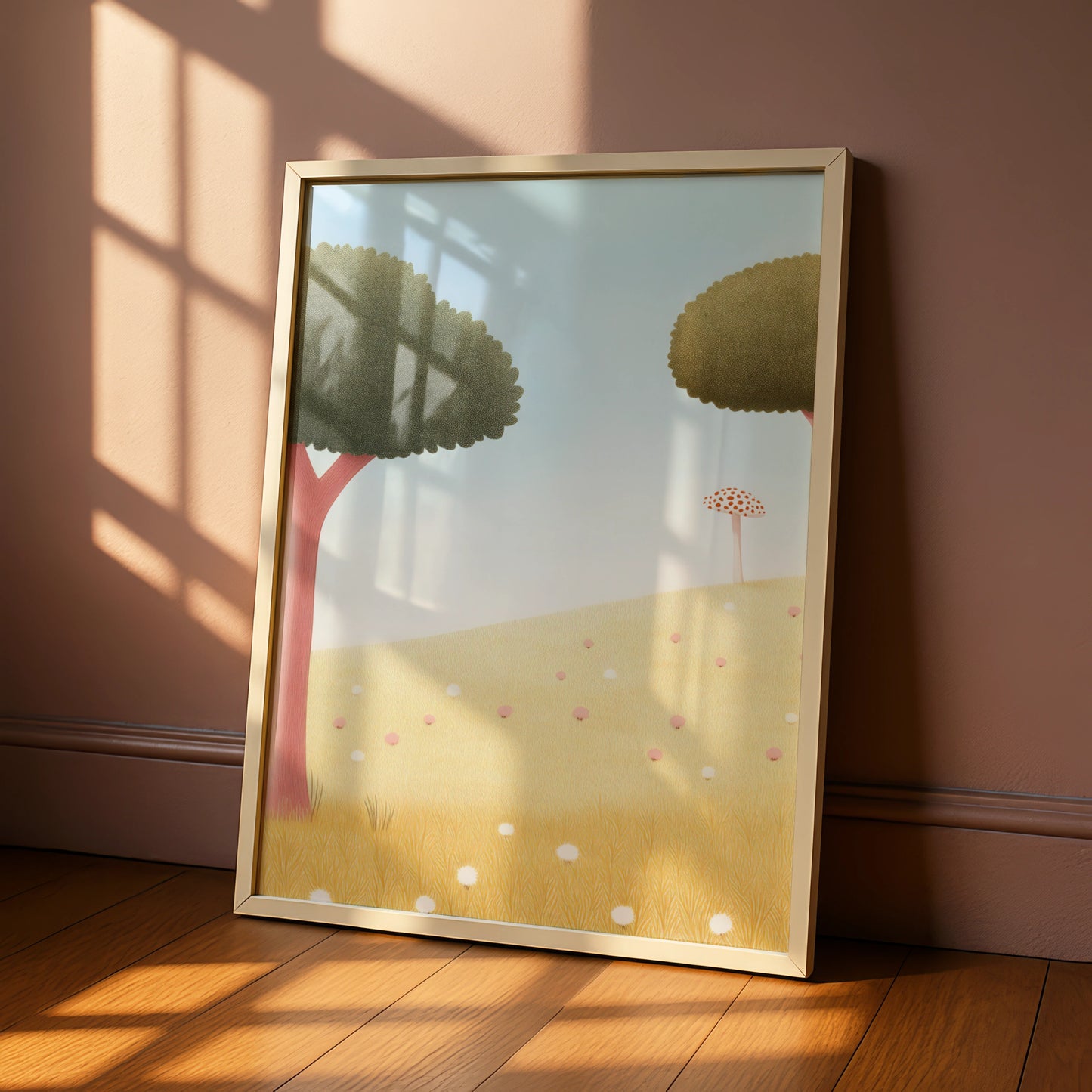Nursery Wall Art Woodland Mushroom Print, Whimsical Trees Poster, Children's Room Decor