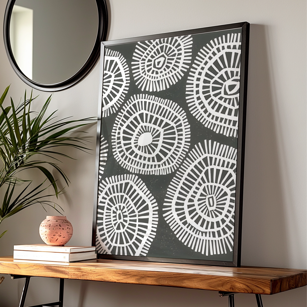 Abstract Circle Pattern Print, Monochrome Wall Art, Black White Geometric Poster, Modern Decor