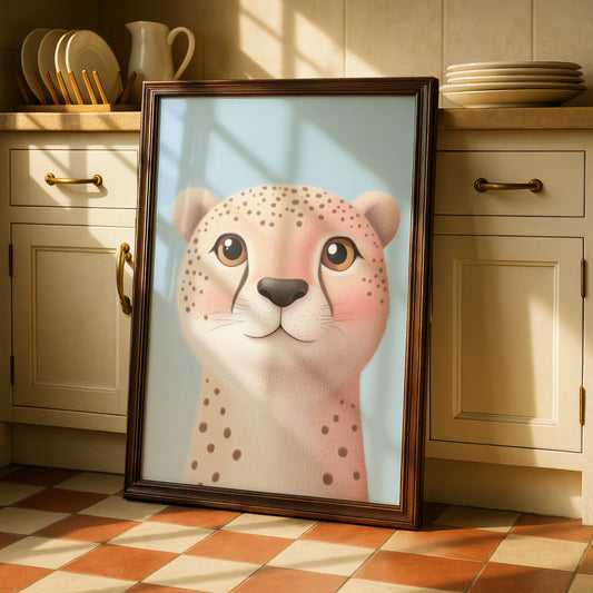Cute Cheetah Nursery Wall Art, Baby Animal Print, Safari Kids Room Poster, Blue