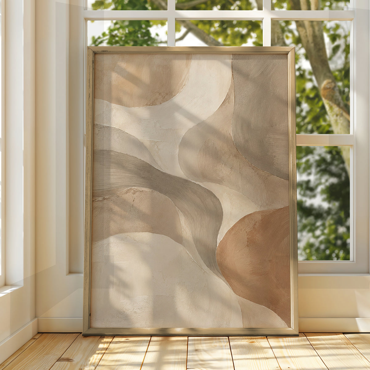 Abstract Neutral Tones Australian Wall Art, Earthy Beige Curves, Modern Landscape Print