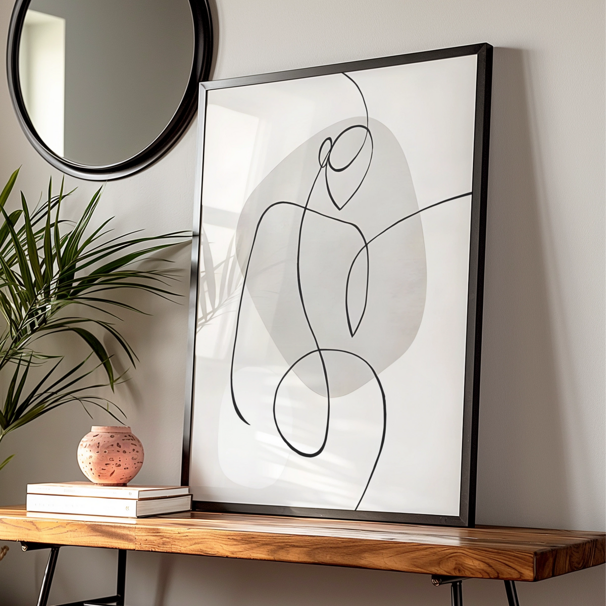 Abstract Line Art Figure Print, Monochrome Wall Art, Minimalist Black White Poster, Modern Neutral
