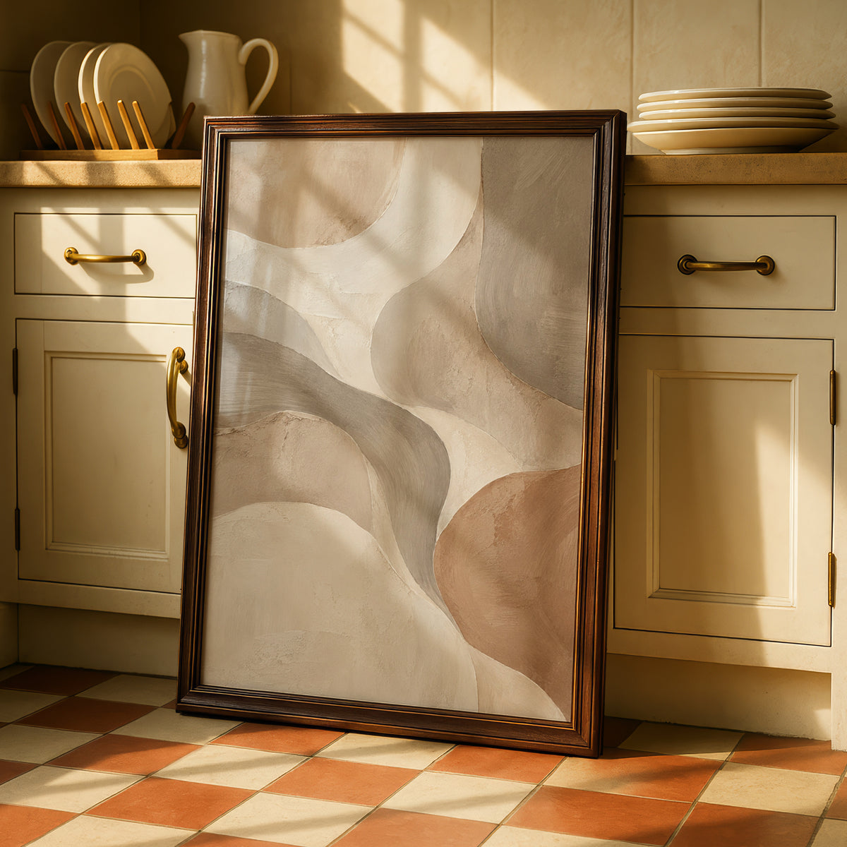 Abstract Neutral Tones Australian Wall Art, Earthy Beige Curves, Modern Landscape Print