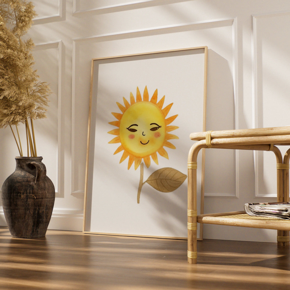 Cute Sun Nursery Wall Art, Watercolour Sunflower Poster, Baby Room Decor, Yellow Kids Print