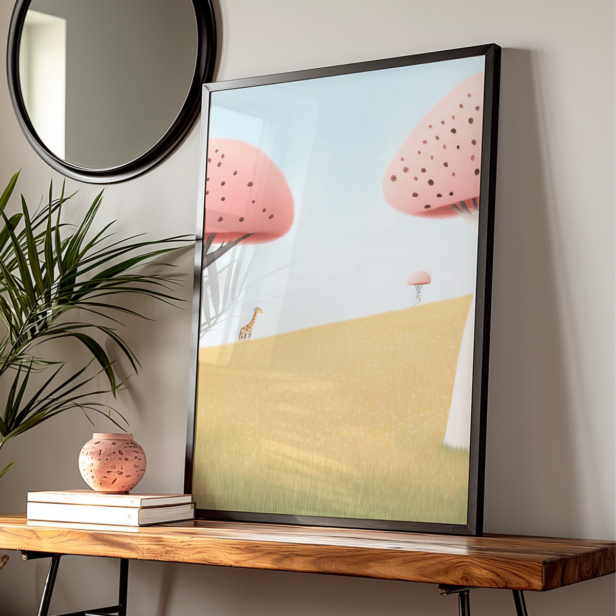 Giraffe Nursery Wall Art, Pastel Safari Print, Kids Room Poster, Baby Animal Decor — Digital Download